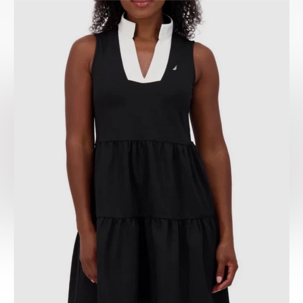 Nautica Jeans Women’s Tiered Mini Sleeveless V-neck Dress Back Large